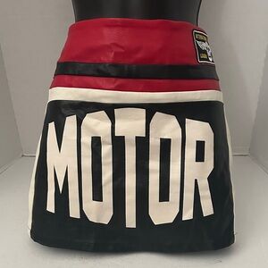 AKIRA Label Speed Up Motor Faux Leather Colorblock Mini Skirt - Red and Black LG